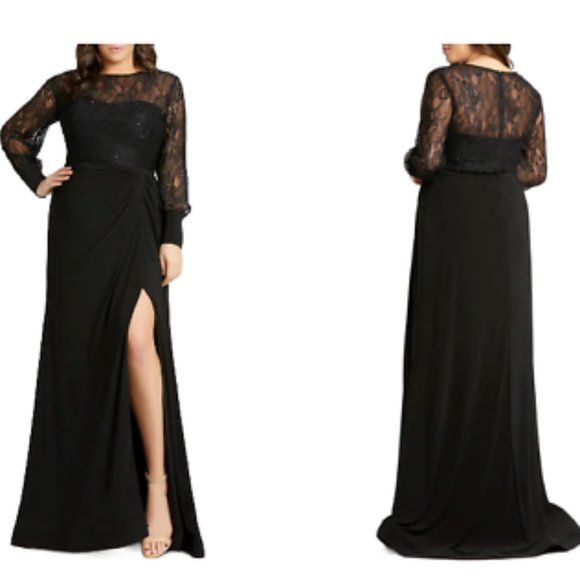 Mac Duggal Dresses & Skirts - MAC DUGGAL LONG SLEEVE LACE ILLUSIONS BLACK GOWN sz 16W